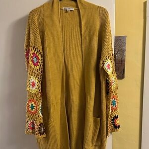 Mustard Yellow Crochet Sleeve Cardigan